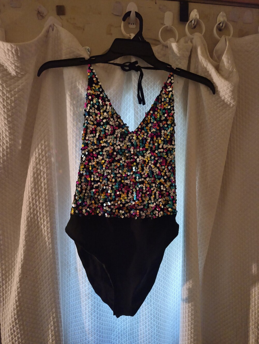 Topshop Rainbow Sequin Halter Neck Bodysuit With Black Bottom Size 10